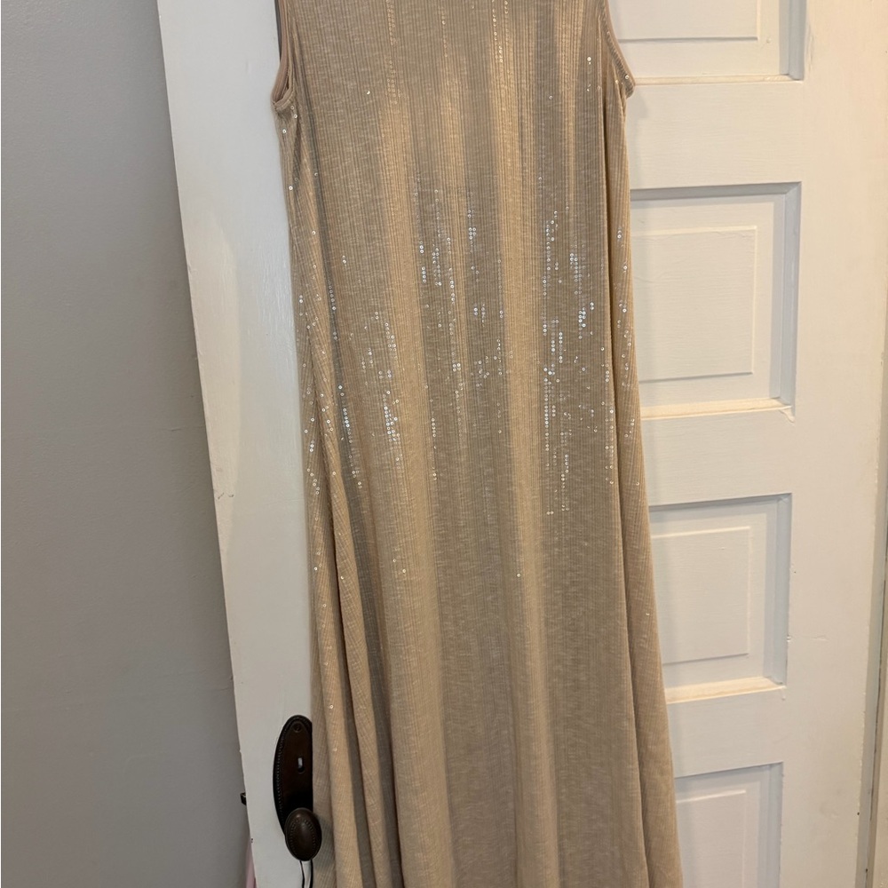 Sparkling Beige Sleeveless Maxi Dress